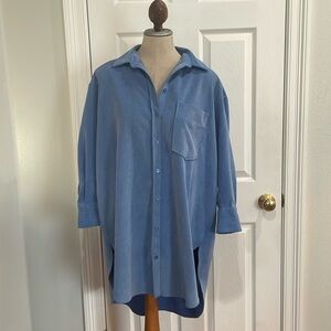 Zara corduroy button-down oversized shirt dress long sleeves blue women’s size S